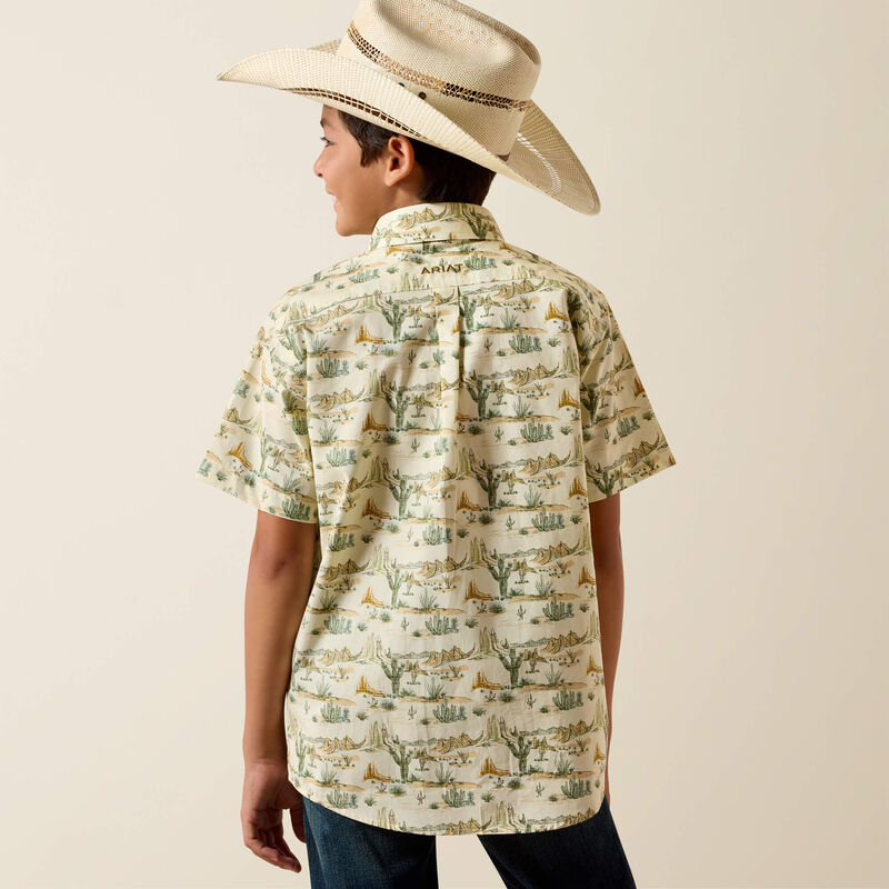 ARIAT YOUTH Sable Shirt-ALMOND OIL SCENIC PRINT