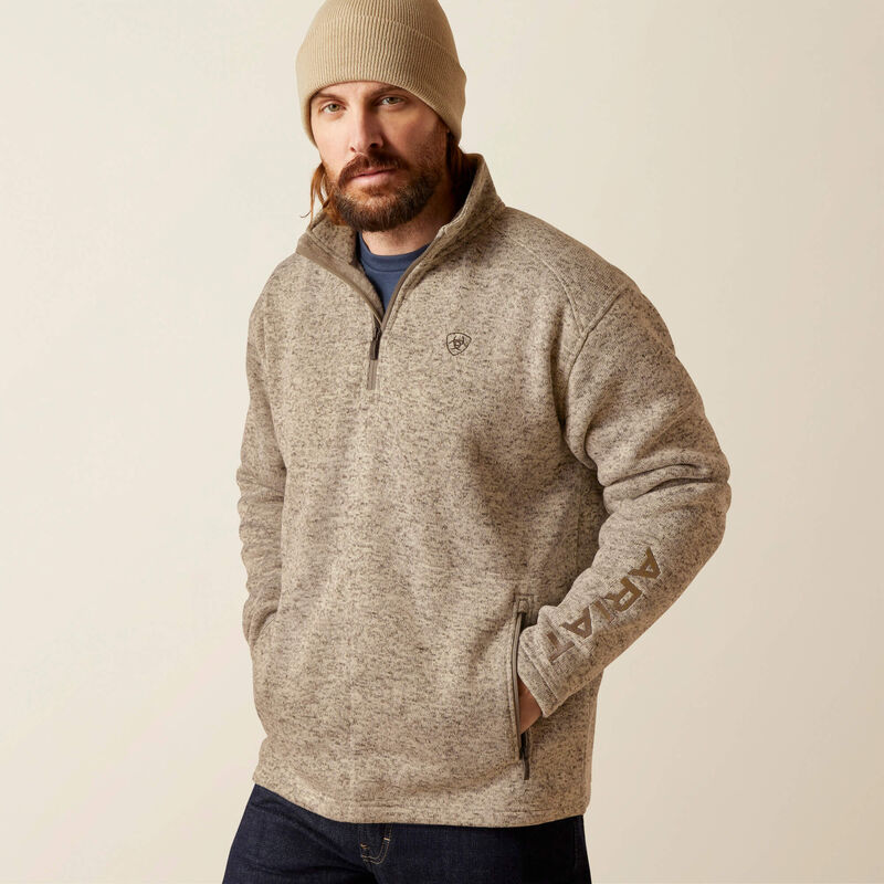 ARIAT MENS Caldwell Logo 1/4 Zip Sweater-BEIGE