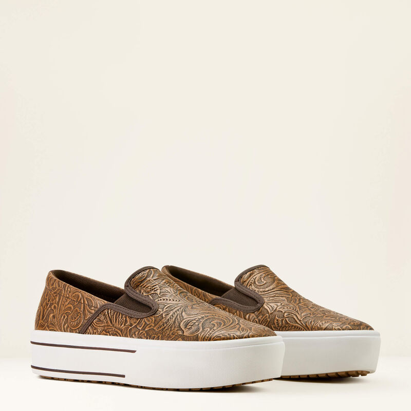 ARIAT Women's Skylar Slip On Shoe-BROWN FLORAL EMBOSS