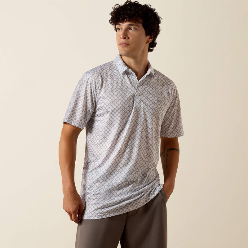 ARIAT MEN'S All Over Print Fitted Polo-WHITE GEO