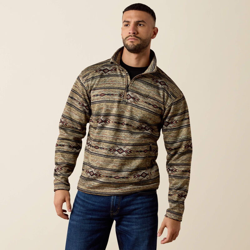 Ariat Men's Caldwell 1/4 Zip Oxford Tan Southwest Sweater 10079310