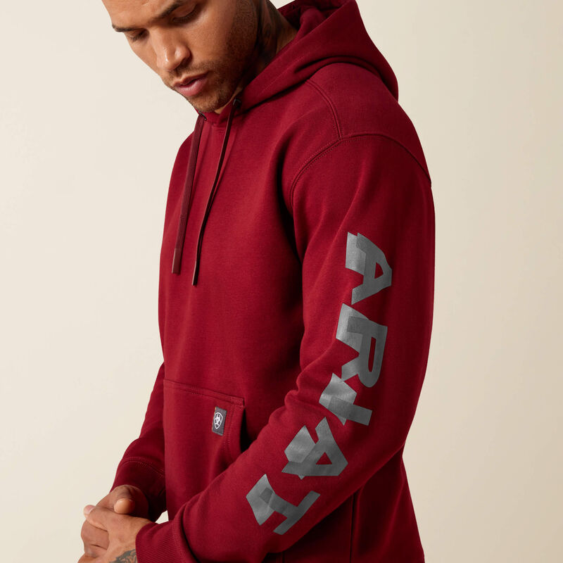 ARIAT Rebar Lightweight Logo Hoodie-POMEGRANATE|LICORICE