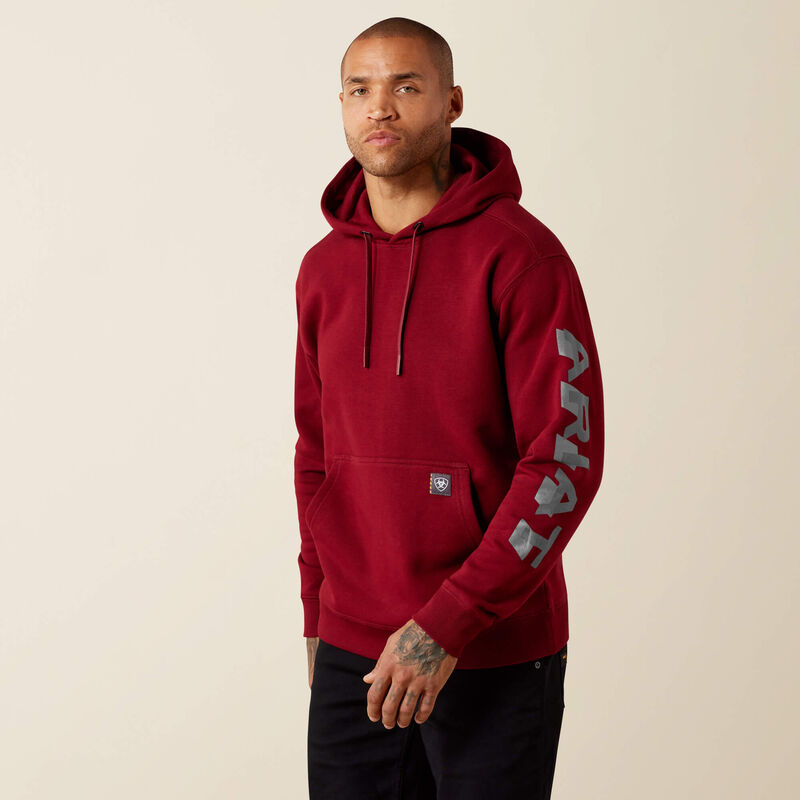 ARIAT Rebar Lightweight Logo Hoodie-POMEGRANATE|LICORICE