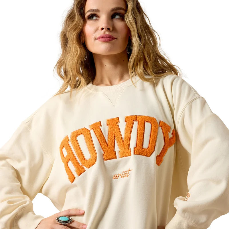 Ariat Women's Collegiate Orange & Cream Rowdy Embroidered Oversized Sweatshirt