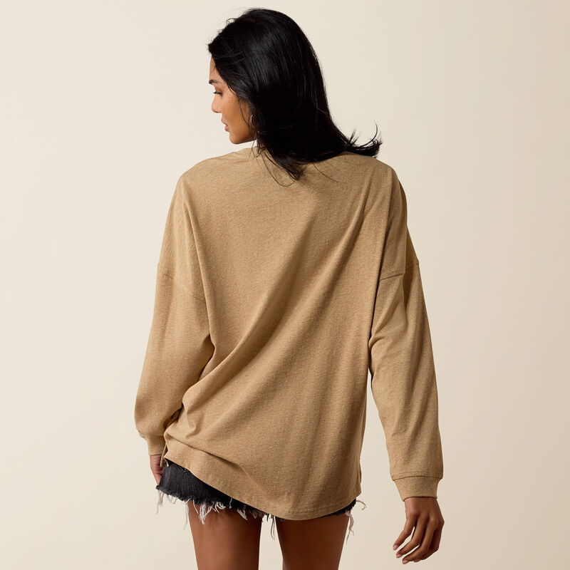 ARIAT WOMEN'S Canvas Oversized Long Sleeve T-Shirt-KHAKI HEATHER