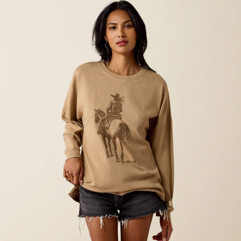 ARIAT WOMEN'S Canvas Oversized Long Sleeve T-Shirt-KHAKI HEATHER