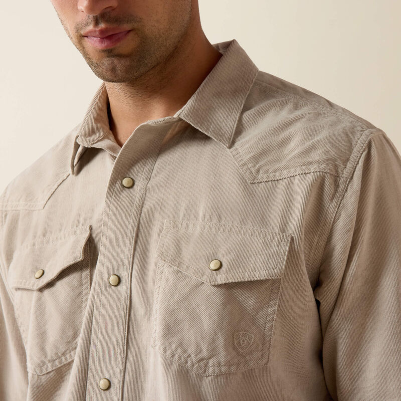 ARIAT MEN'S Retro Handorf Corduroy Fitted Snap Shirt-SAND 10080647