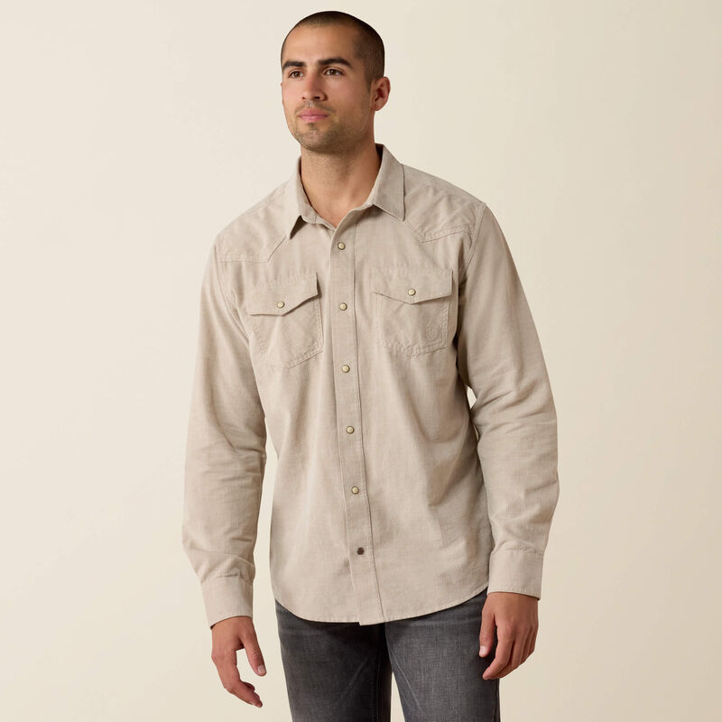 ARIAT MEN'S Retro Handorf Corduroy Fitted Snap Shirt-SAND 10080647