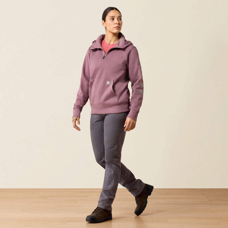 ARIAT WOMEN'S Rebar Lightweight Logo 1/2 Zip Hoodie-FLINT|TOADSTOOL
