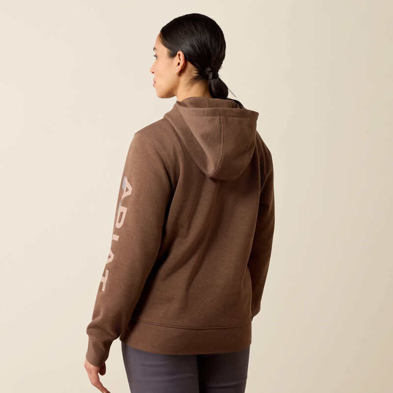 ARIAT Womens Rebar Lightweight Logo 1/2 Zip Hoodie-RAINDRUM HEATHER|GINGER SNAP
