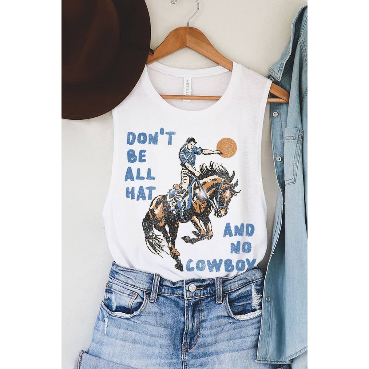 DONT BE ALL HAT AND NO COWBOY MINERAL GRAPHIC TANK TOP: MINERAL VINTAGE BLUE