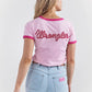 WRANGLER WOMENS X BARBIE™ LOGO SLIM RINGER TEE IN PINK