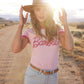 WRANGLER WOMENS X BARBIE™ LOGO SLIM RINGER TEE IN PINK