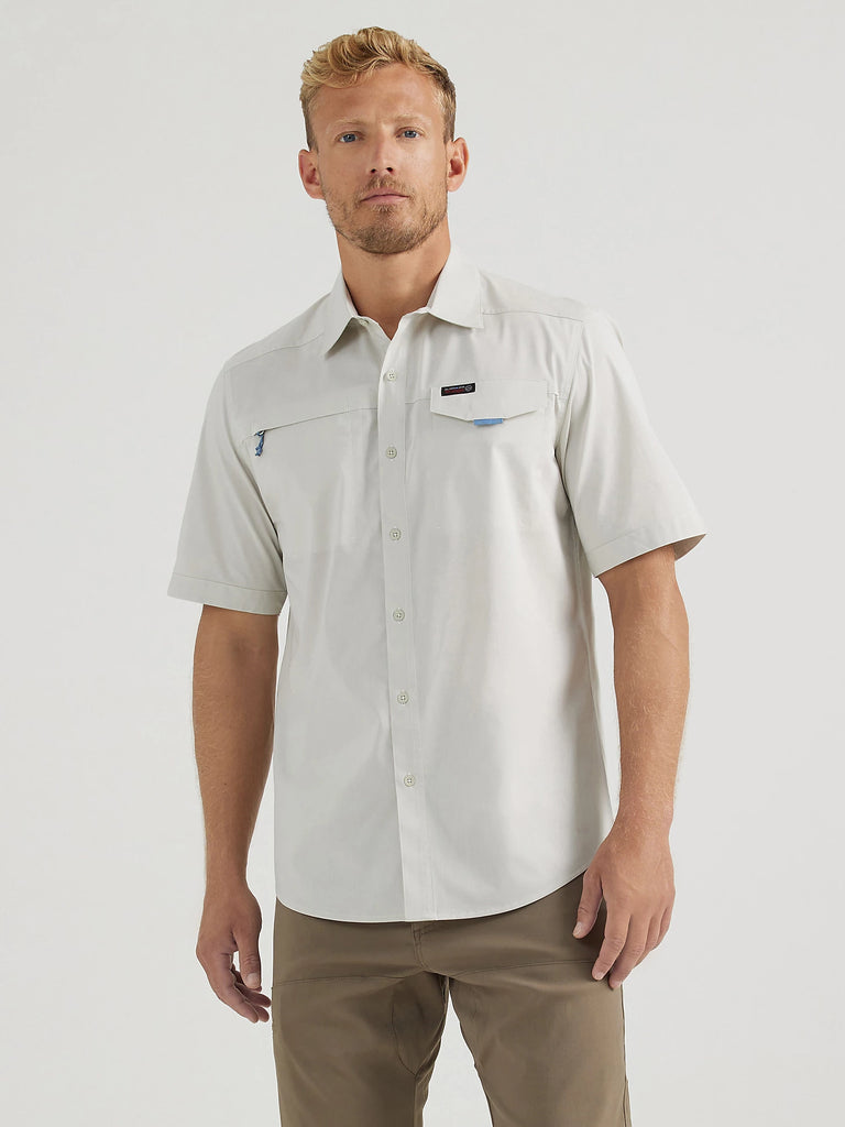 WRANGLER ATG MEN'S ASYMMETRICAL ZIP POCKET SHIRT IN BLUE FOX