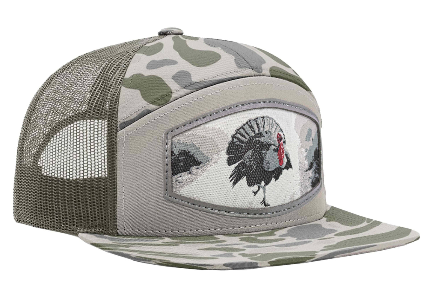 Turkey Woven Patch Old School Camo Hat.: OS Green Camo