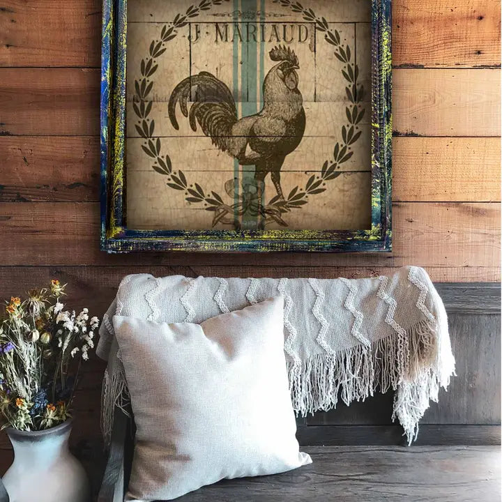 Rooster Grain Sack - Square Framed Artwork