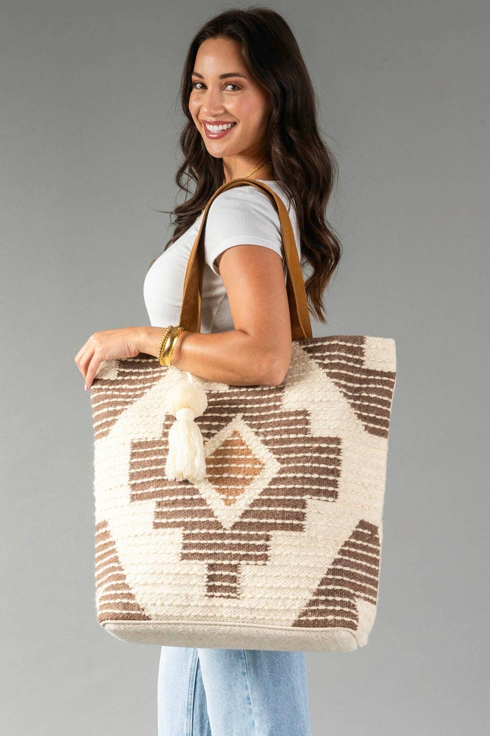Cream, Brown & Rust Western Tote