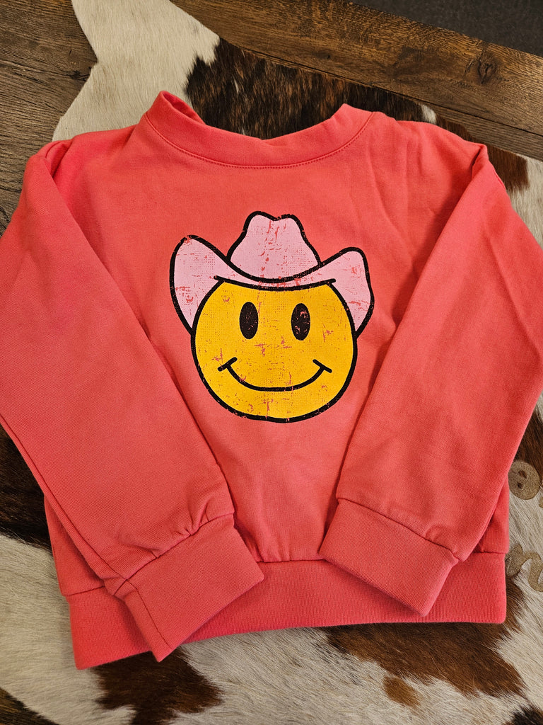 ROPER GIRLS SMILING COWGIRL BRIGHT CORAL SWEATSHIRT