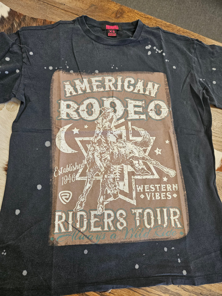 ROCK & ROLL WOMENS OVERSIZED BLEACHED RODEO TOUR TSHIRT