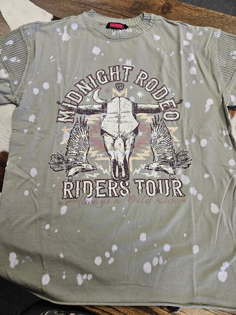 ROCK & ROLL WOMENS OVERSIZED RIBBED MIDNIGHT RODEO TSHIRT