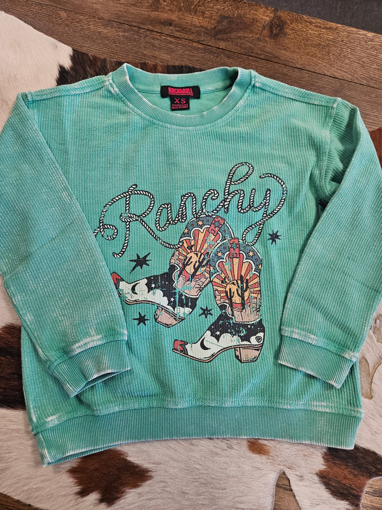 ROCK & ROLL GIRLS RANCHY RIBBED PULLOVER