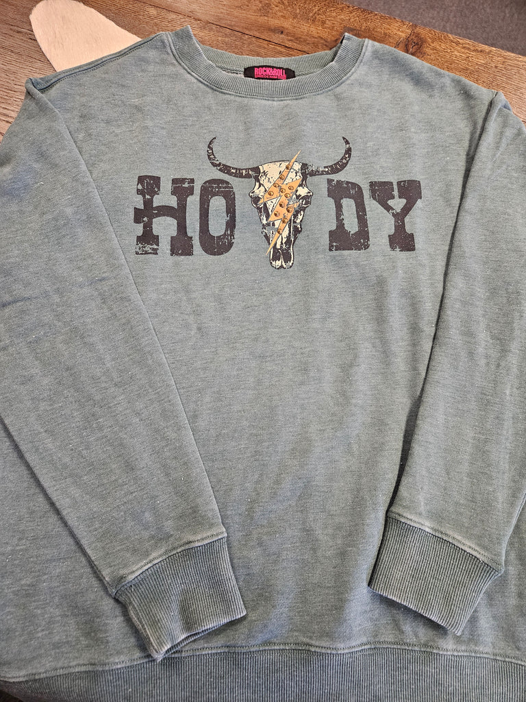 ROCK & ROLL WOMENS OVERSIZED HOWDY STUDDED PULLOVER