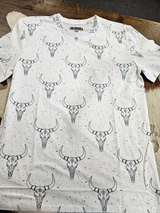 ROCK & ROLL LONGHORN ALLOVER PRINTED TSHIRT