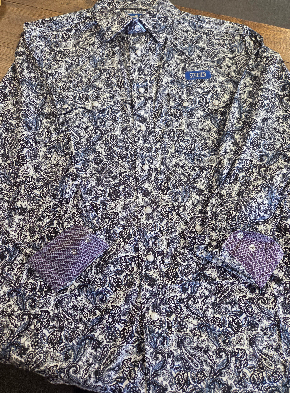 Panhandle Slim Men's Black Western Paisley Print Pearl Snap Long Sleeve Western Shirt