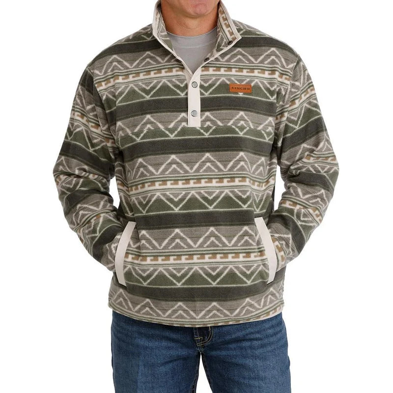 The Cinch Men's Olive Printed Fleece Pullover (MWK1514029)