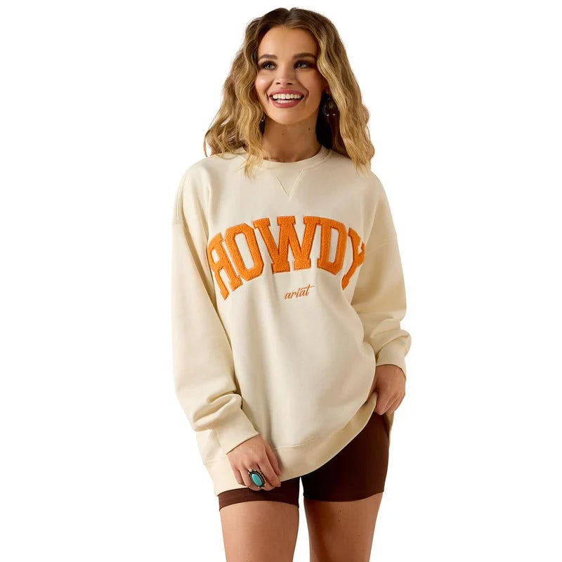 Ariat Women's Collegiate Orange & Cream Rowdy Embroidered Oversized Sweatshirt