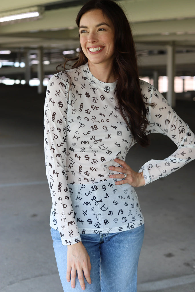 WHITE WOMENS BRAND MESH TOP