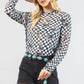 VALERIE WESTERN PRINT CHECKERS PRINT MESH TOP: IVORY/BLACK