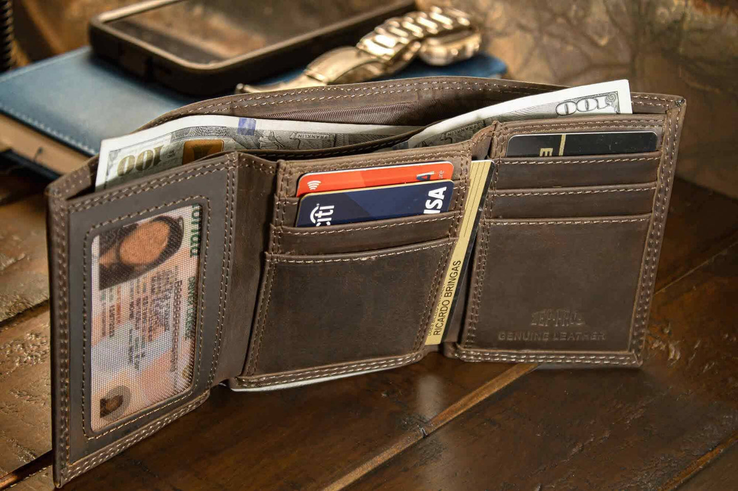 Mallard Men's Trifold Woven Patch Leather Wallet.