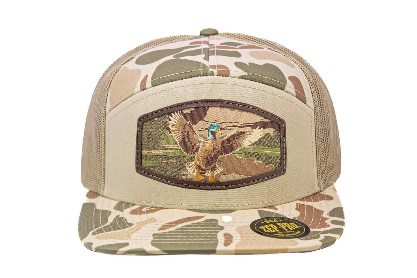 Mallard Woven Patch Old School Camo Hat.: OS Brown Camo