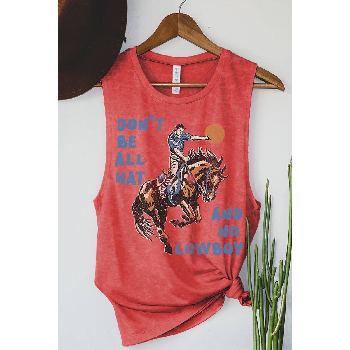 DONT BE ALL HAT AND NO COWBOY MINERAL GRAPHIC TANK TOP: MINERAL VINTAGE BLUE