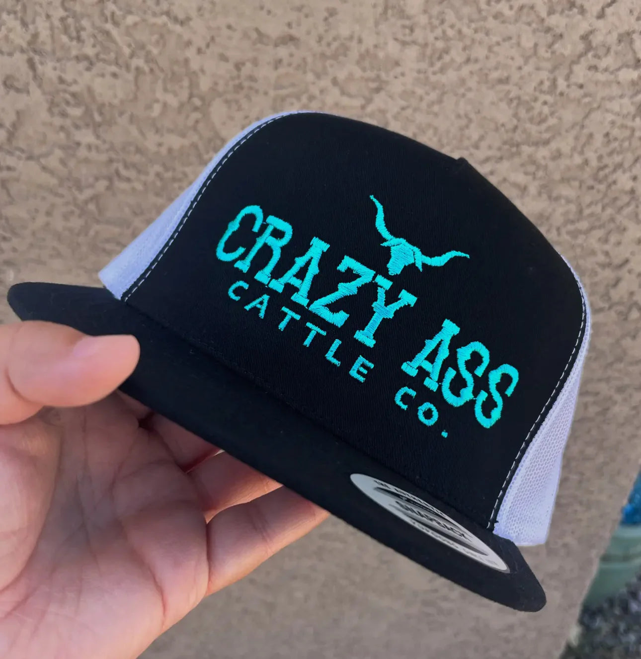 FROST RANCHWEAR "CRAZY ASS CATTLE CO" CAP - white & pink or turquoise & black