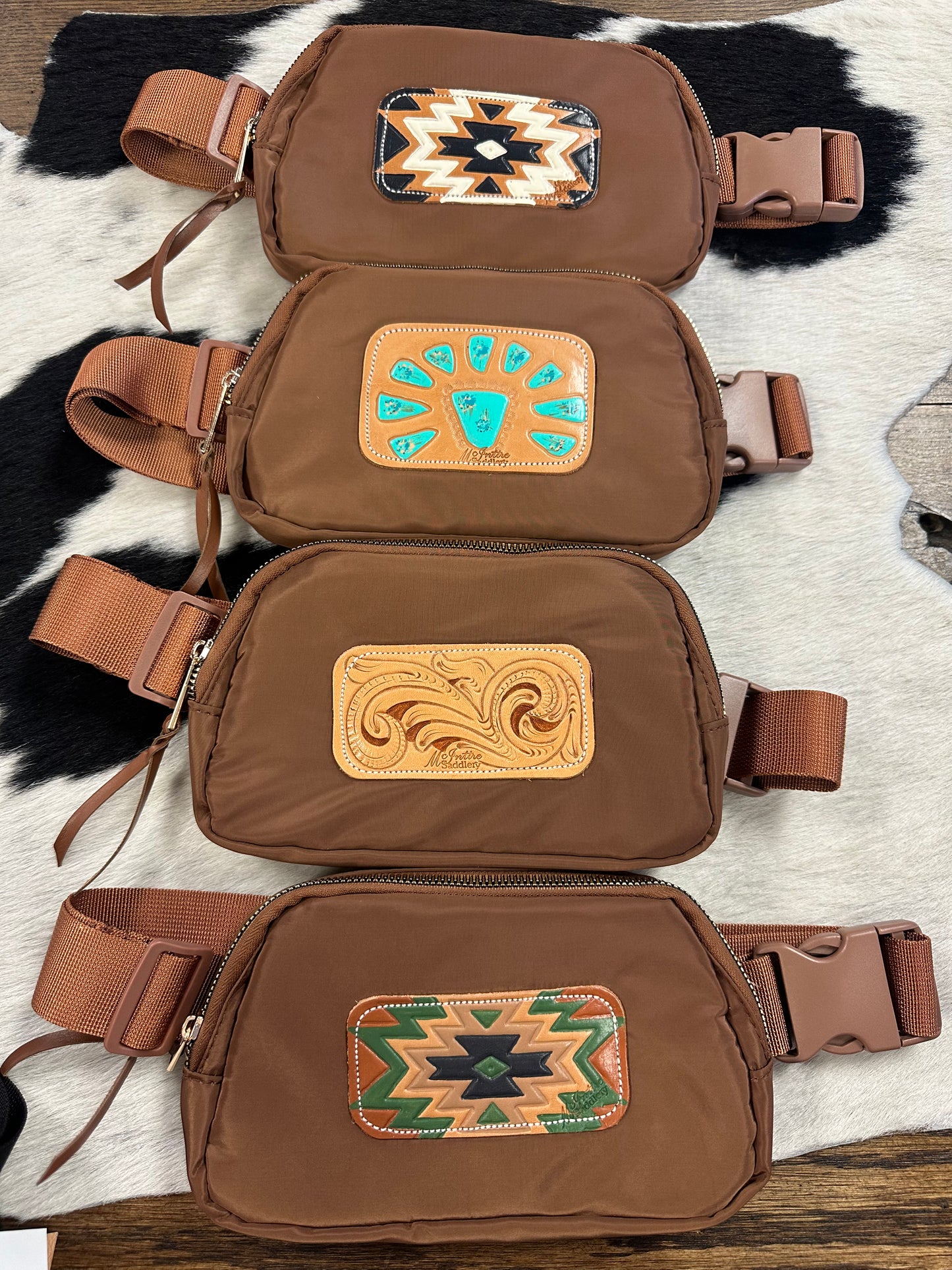 AZTEC LEATHER TOOLED CROSSBODY BAGS