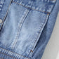Ashleigh Blue Acid Wash Elastic Hem Button Up Denim Vest: Ashleigh Blue / 75%Cotton+25%Polyester / M