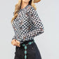 VALERIE WESTERN PRINT CHECKERS PRINT MESH TOP: IVORY/BLACK