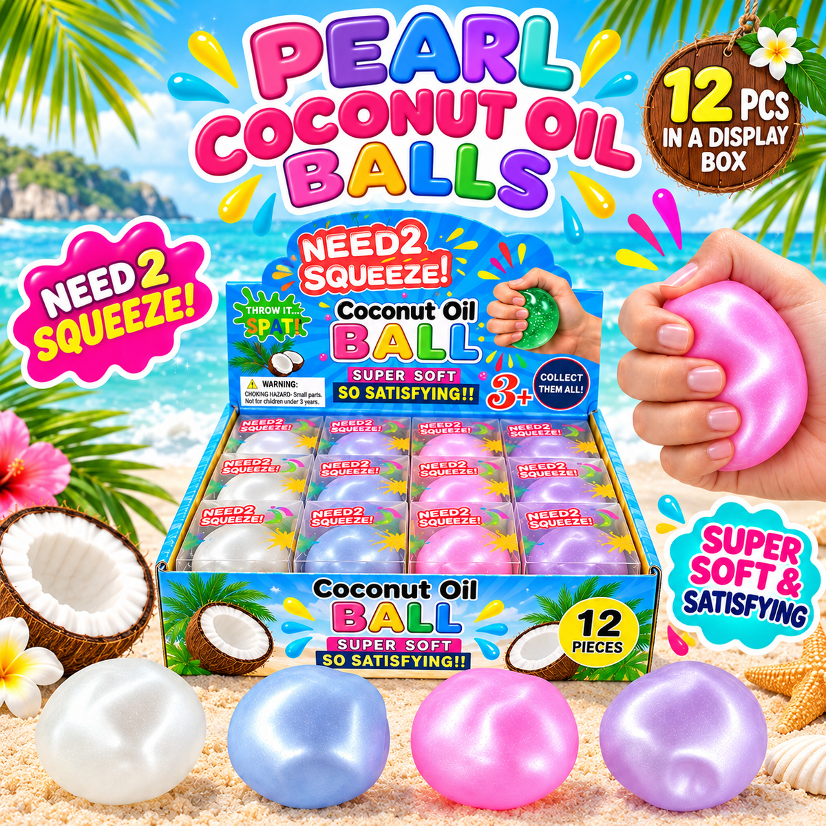 Pearl Coconut Oil Ball Squishy — Assorted Pearl Colors