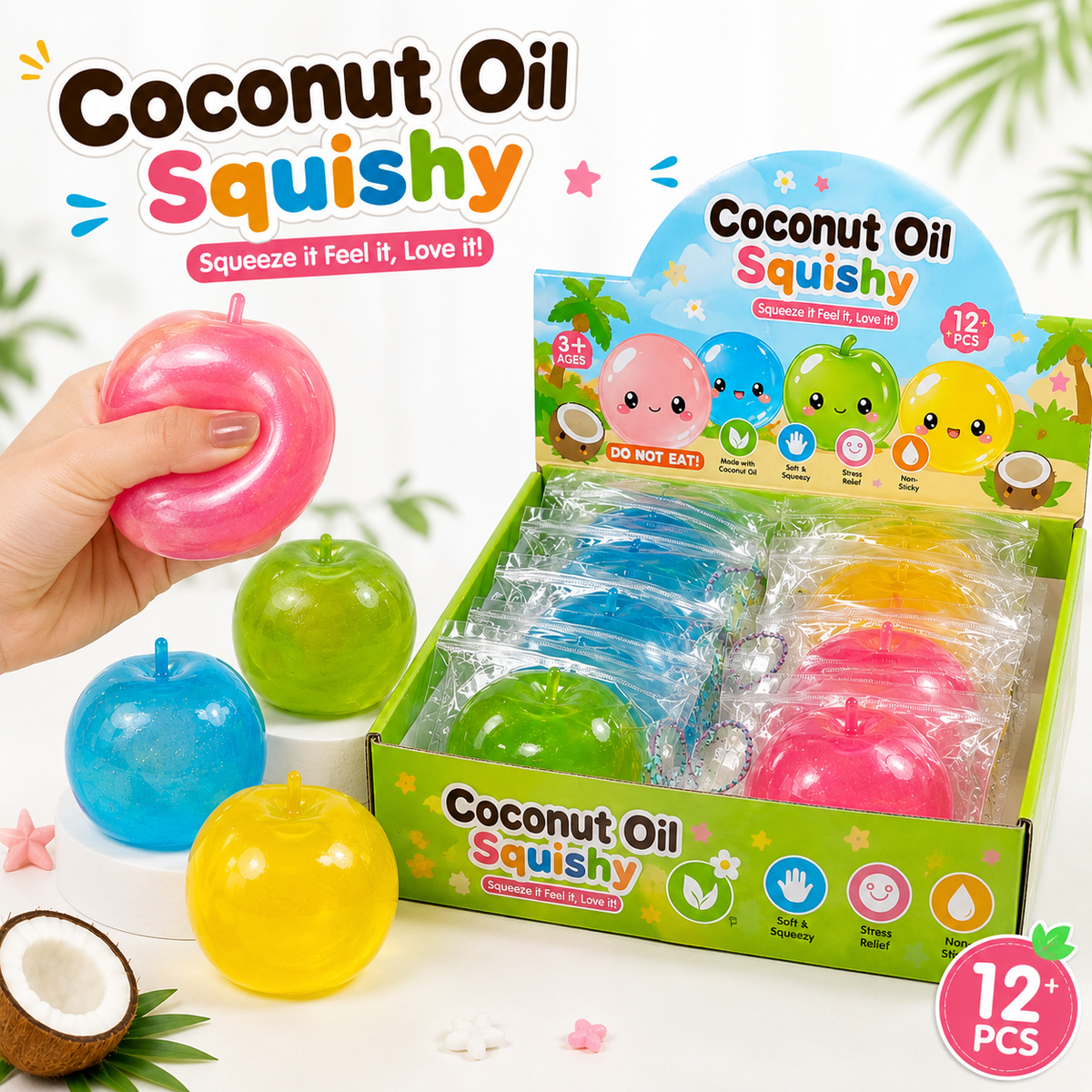 Coconut Oil Squishy Apple Squeeze Toy — Stretchy Stress Ball