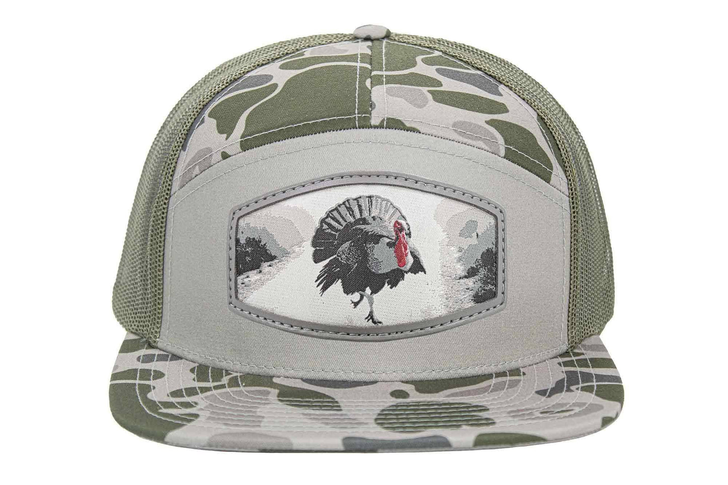 Turkey Woven Patch Old School Camo Hat.: OS Green Camo