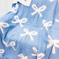 Blue and Cream Bow Luxury Blanket