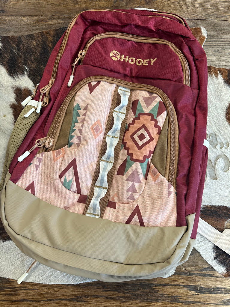 HOOEY OX BACKPACK (BURGUNDY/TAN AZTEC)