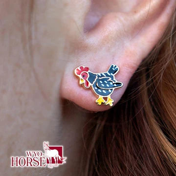 Enamel Chicken Earrings - Rhode Island (red,) Plymouth (black,) or Cornish (white)