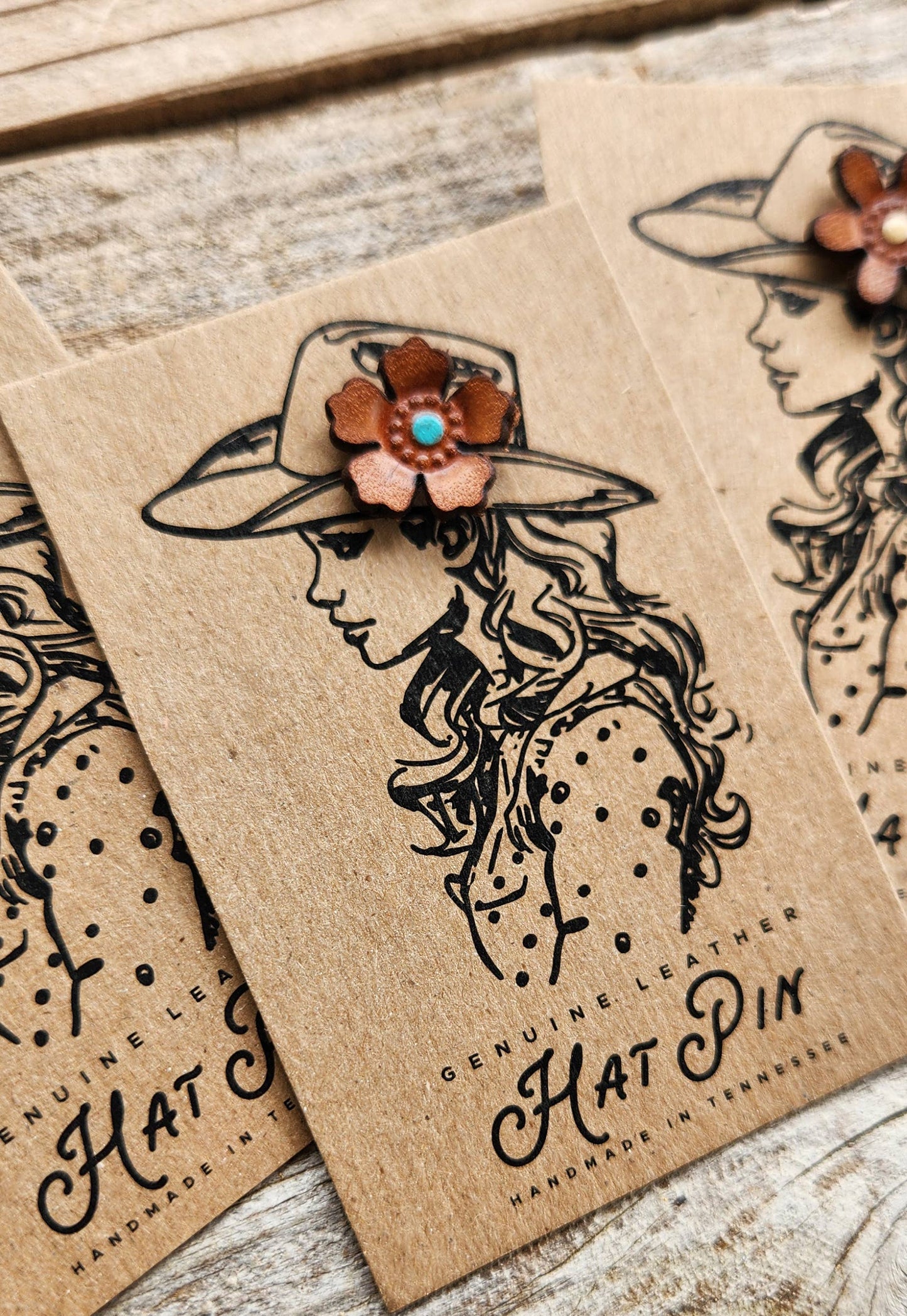Hat Pin - Genuine Leather Flowers: Cactus Flower