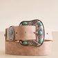 TBB CREAM BELT STUDDED TURQUOISE BUCKLE O/S