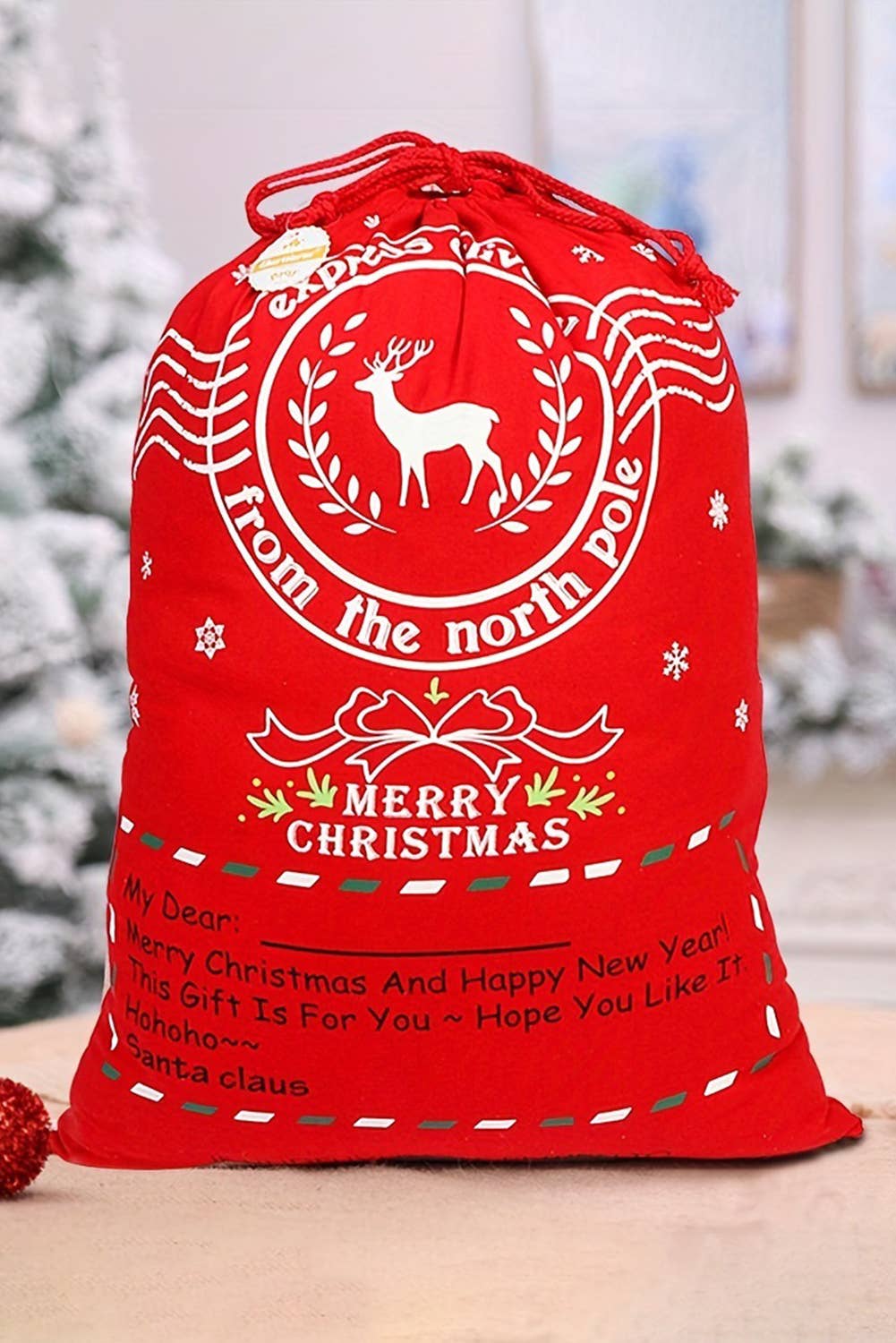 Christmas Santa Claus Drawstring Gift Sack Bag: White