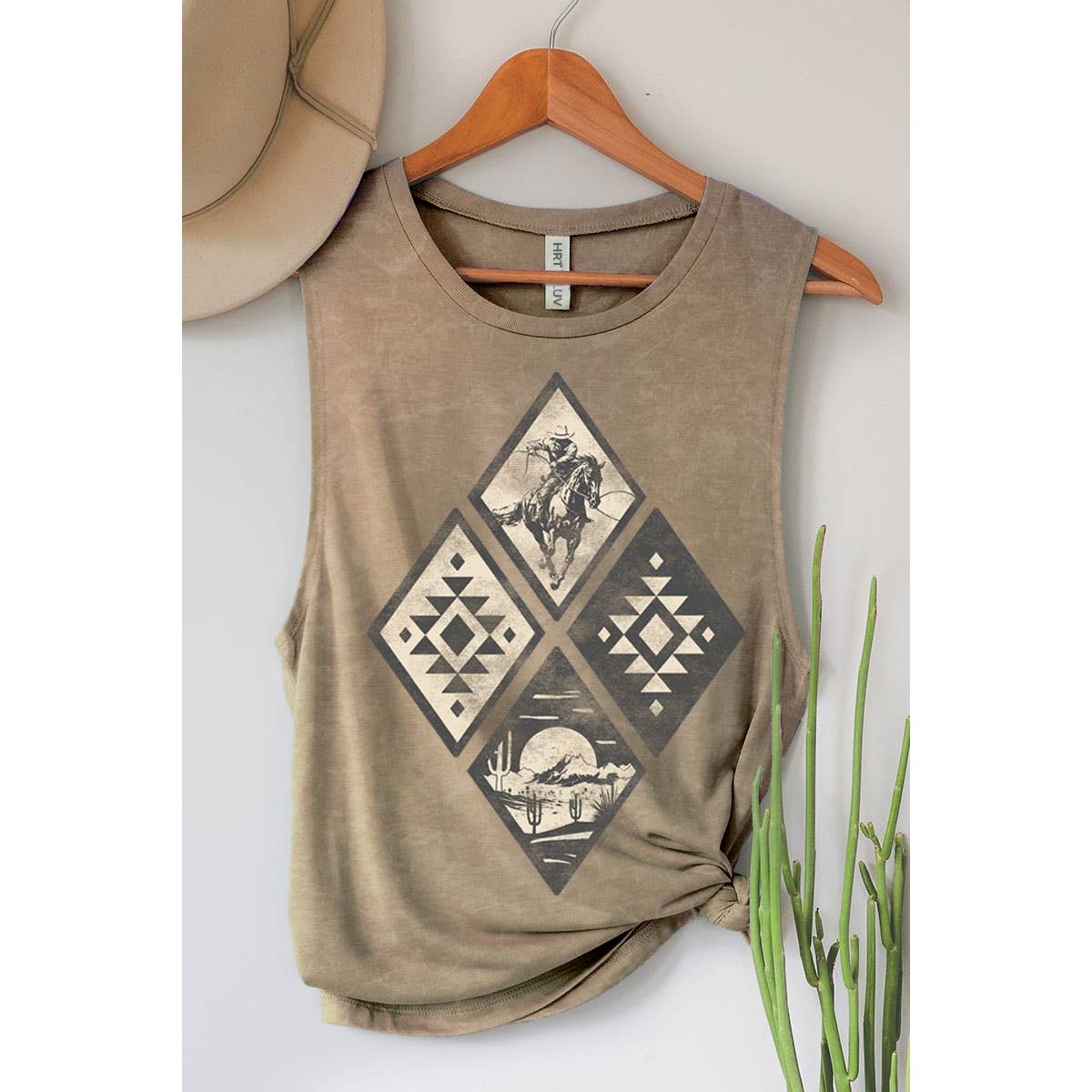 COWBOY AZTEC RODEO GRAPHIC TANK TOP: MINERAL SCARLETTE RED