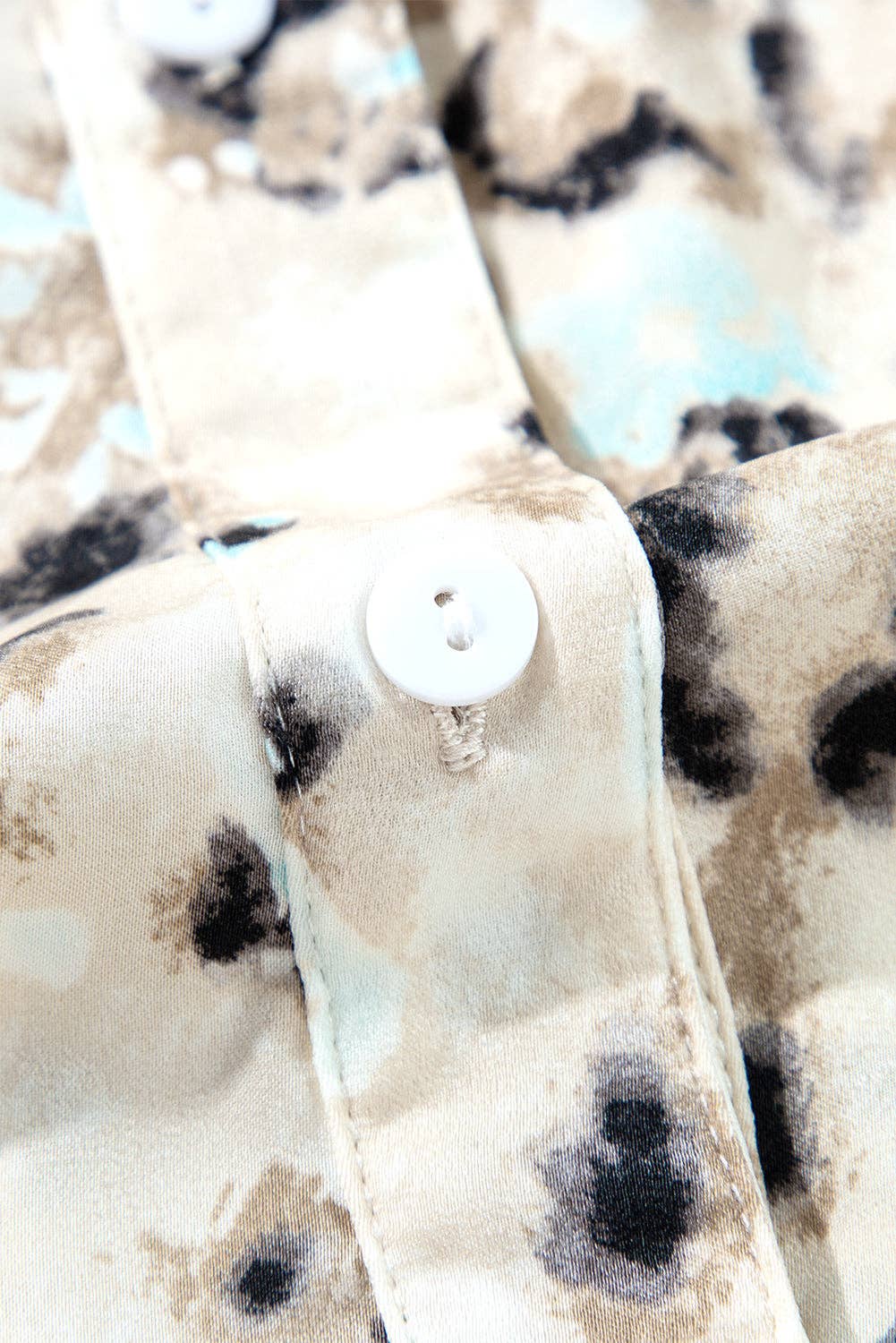 Leopard Print Buttoned Front 3/4 Sleeve Tiered Ruffled Hem Dress: Khaki / 100%Polyester / S